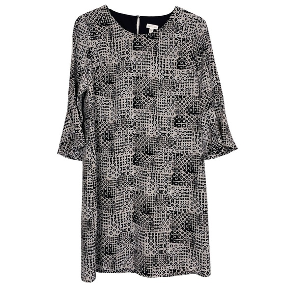 Garnet Hill Dresses & Skirts - Garnet Hill 100% Silk Geometric Print 3/4 Bell Sleeve Shift Dress Size 6